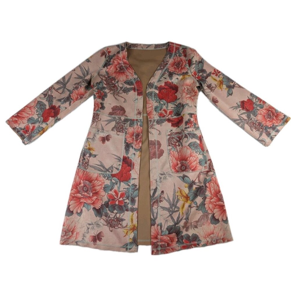 Solitaire Anthropologie Jacket Cardigan XS Faux Suede Floral Open Front Boho